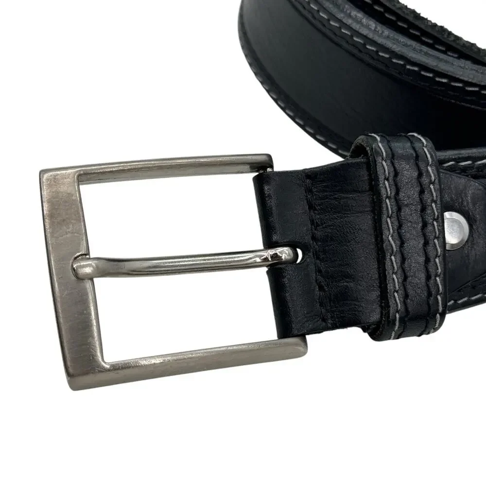 Bronzino Leather Buckle Belt Men's 38 Black Italy Luxe Polished Office Classic